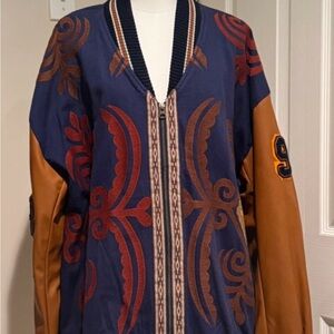 Free People Blue and Brown Varsity Jacket
